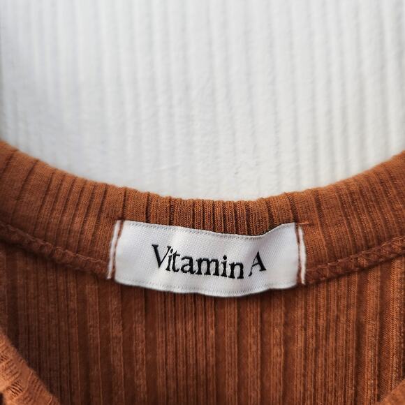 VITAMIN A Ribbed Tank Midi Dress XS‎ Brown Casual Minimalist Beach Coastal Chic - Picture 3 of 7